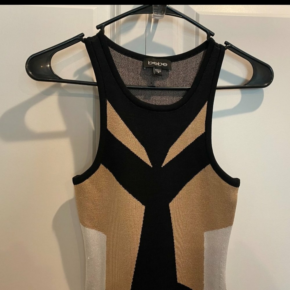 Bebe Black, Tan and White Sleeveless Dress Size S